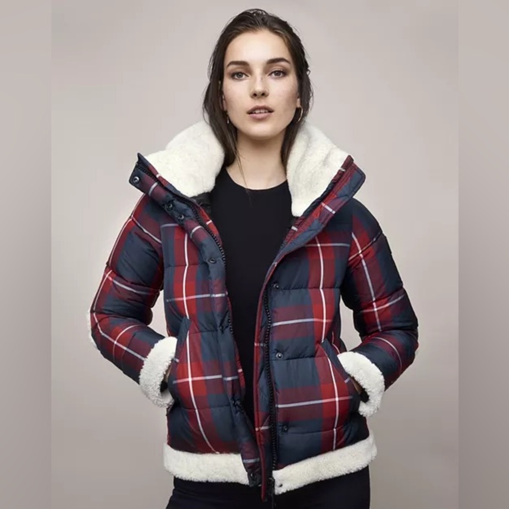 SAM. Mackenzie Lamb Shearling Tartan Plaid Goose Down Jacket